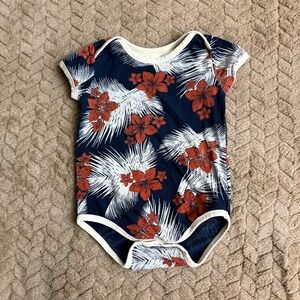 PACT Bodysuit 6-12 Months Tropical Floral Hibiscus Organic Cotton Navy Romper